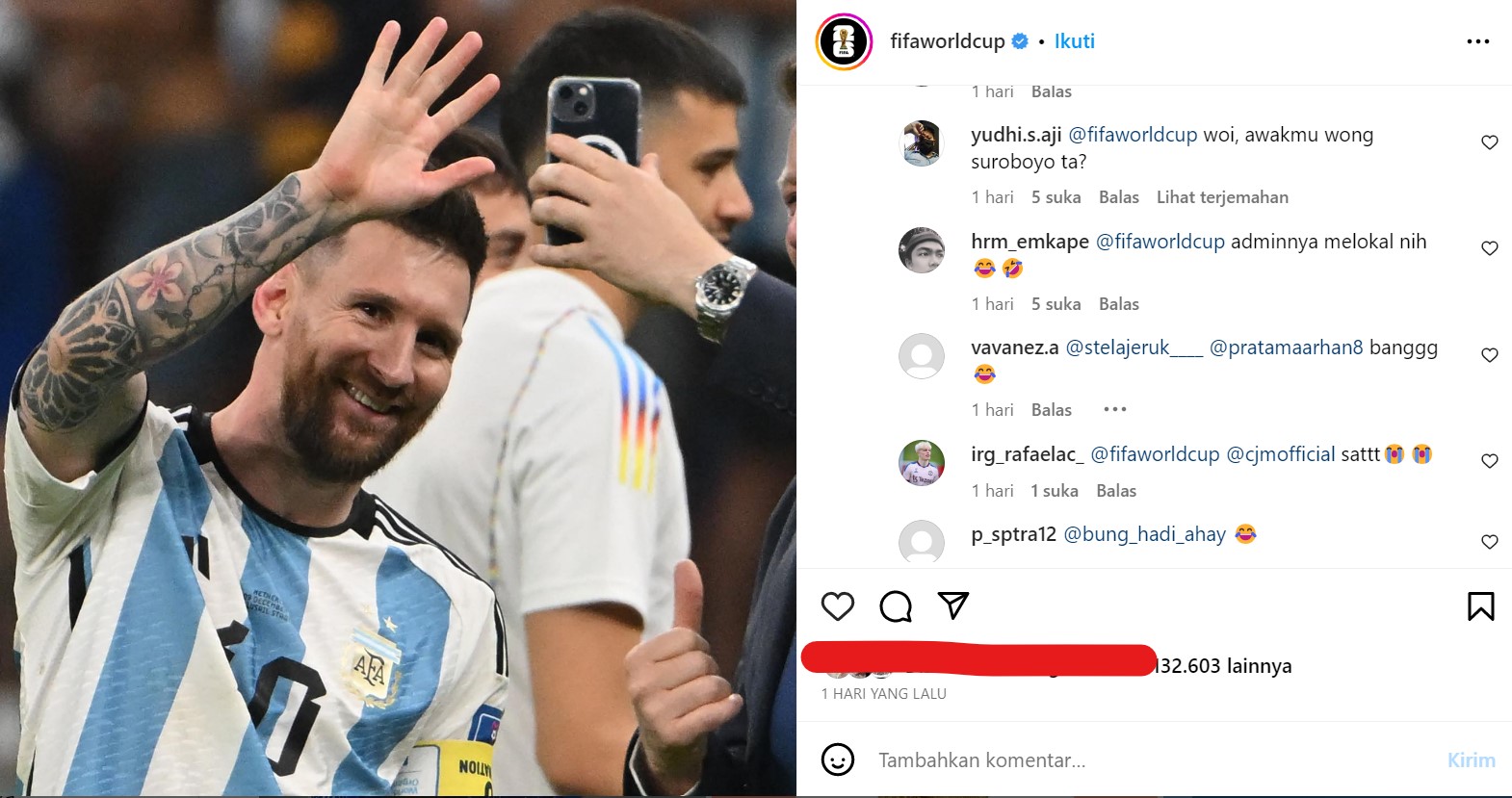 Postingan Foto Messi Banjir Komentar, Akun Instagram FIFA World Cup